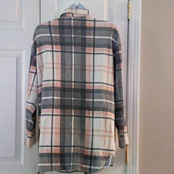 Forenza vintage 80's gray pink white ribbed long sleeve button down short Sz - Picture 5 of 6